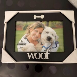 4x6 Woof Dog Bone Black Expressions Wood Photo Frame with Silver Word Attachment